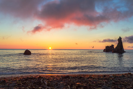 Bird's Cape at sunrise, South Sakhalin, Russiaの写真素材