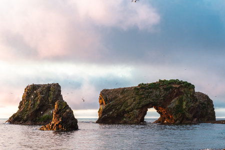 Bird's Cape at sunrise, South Sakhalin, Russiaの写真素材