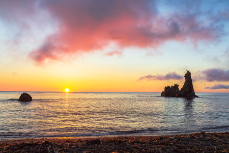 Bird's Cape at sunrise, South Sakhalin, Russiaの写真素材