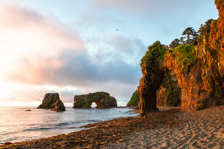 Bird's Cape at sunrise, South Sakhalin, Russiaの写真素材