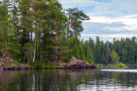Landscapes of Lake Tagasuk. Islands on the lake. Siberia, Russiaの写真素材
