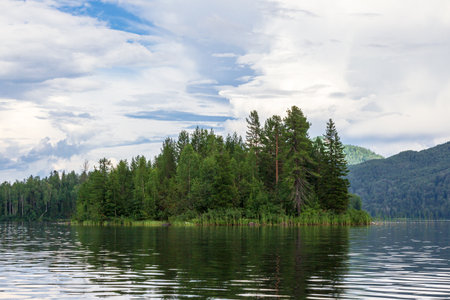 Landscapes of Lake Tagasuk. Islands on the lake. Siberia, Russiaの写真素材