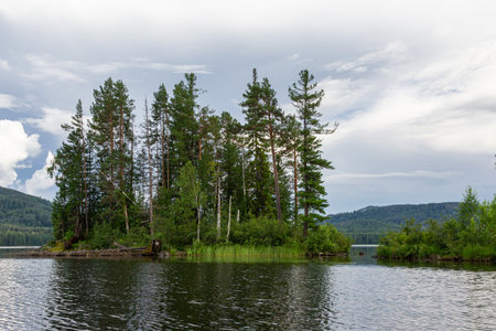 Landscapes of Lake Tagasuk. Islands on the lake. Siberia, Russiaの写真素材