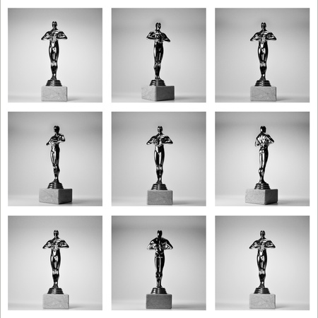 collage of the nine gold oscars on thÑ white backgroundの写真素材