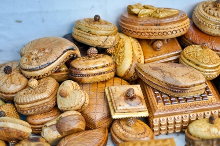 the handmade traditional national Armenian wooden casketsの写真素材