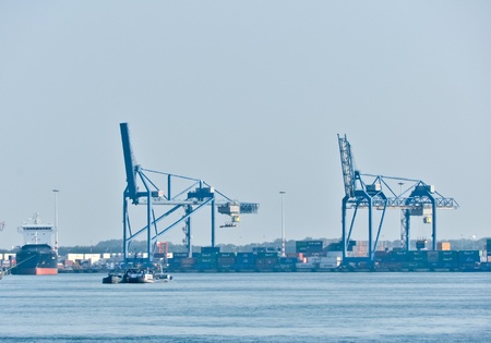 view on Maas river ports of Rotterdam, The Netherlandsのeditorial素材