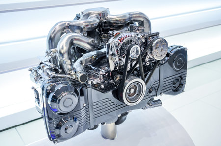 the new shiny car engine on exhibition