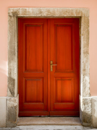 the double wing brown wood front door