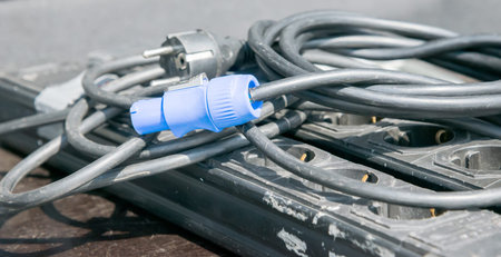 the blue electric plug on black cable