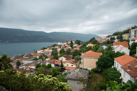 Perast is an old town on the Bay of Kotor in Montenegroの写真素材