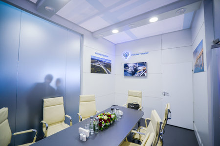 Rosavtodor booth at TransRussia 2016 - transport exhibition in Moscow, Russia, 30 november 2016
