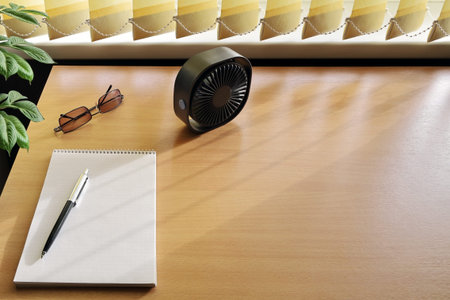 On the surface of the table next to the window are several objects. Design with copy space close-upの写真素材