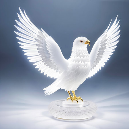 Eagle figurine on pedestal made of precious glass, diamonds and gold.の素材