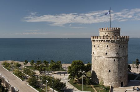 White Tower and the seaside of Thessaloniki, Greeceの写真素材