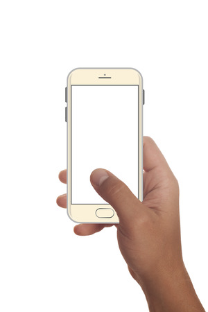 Male hand holding modern smartphone. Editable. Ready for your design. Various colours.の写真素材