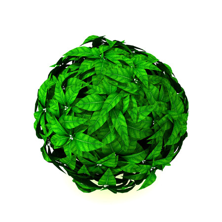 A sphere made from green leafs - 3D rendered.の写真素材