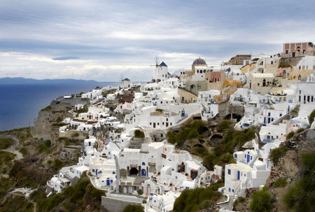 Santoriny, Greece. White buildings with blue roofs.の写真素材