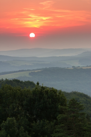 sunset over landscapeの写真素材