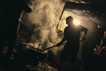 barbecue man in smoke and haze