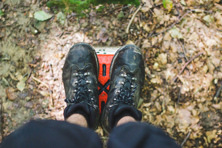 Hiking boots in their natural environmentの写真素材