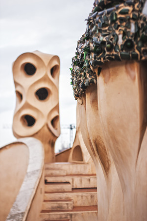 Antoni Gaudi La Pedrera rooftop detail - Casa Milaのeditorial素材