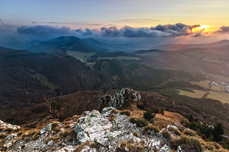 Late evening view from the top of the mountainの写真素材