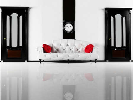 Interior design scene with the black classic doors and a white sofaの写真素材