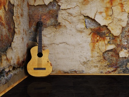 Nice interesting guitar on the grunge backgroundの写真素材