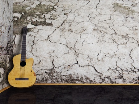 Nice interesting guitar on the grunge backgroundの写真素材