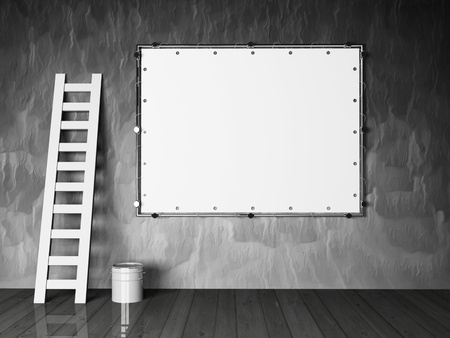 blank advertising billboard on a grunge wallの写真素材