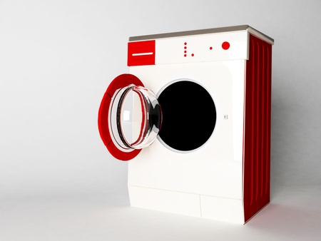 Modern nice washing machine, white and redの写真素材