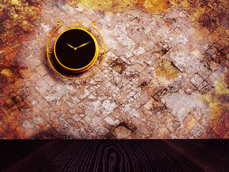 Retro nice clock on the dirty wall, rendering