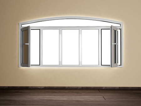 Interior design scene with an open interesting window 