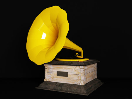 beautiful old gramophone on the black background, renderingの写真素材