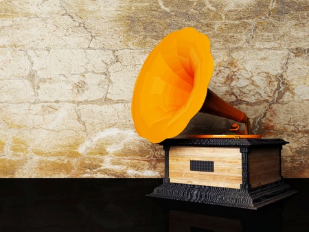 beautiful old gramophone on the grunge background, renderingの写真素材