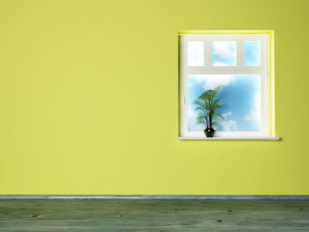 Interior design scene with a vase on the window
