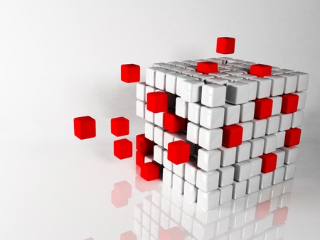 abstract composition with the cubes on white backgroundの写真素材