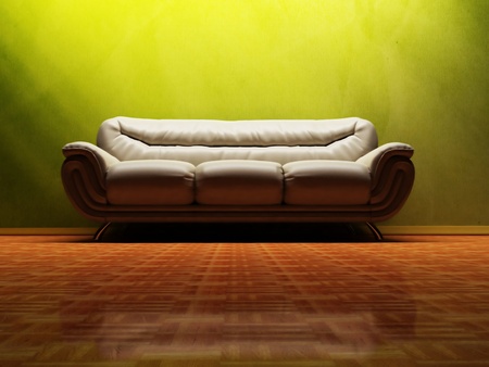 Interior design scene with a  nice sofa on the green backgroundの写真素材