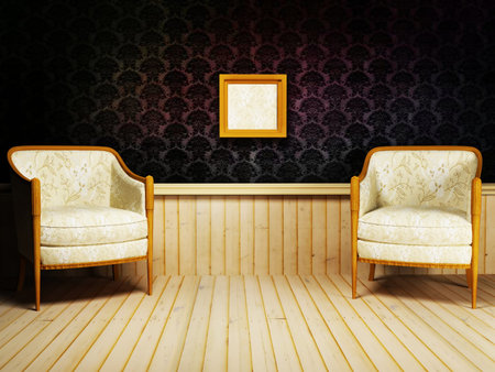 Interior design with the classic elegant  armchairs on the rich backgroundの写真素材