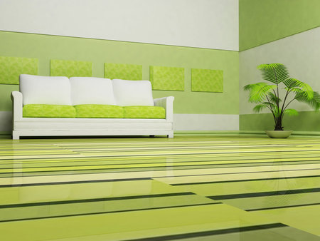 Modern interior design of living room with a sofa and a plantの写真素材