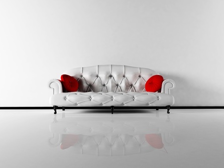 Interior design scene with a classic white sofa in empty roomの写真素材