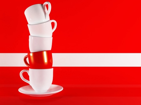 Beautiful cup on red backgroundの写真素材
