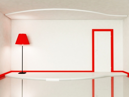 empty room with thedoor and a lampの写真素材