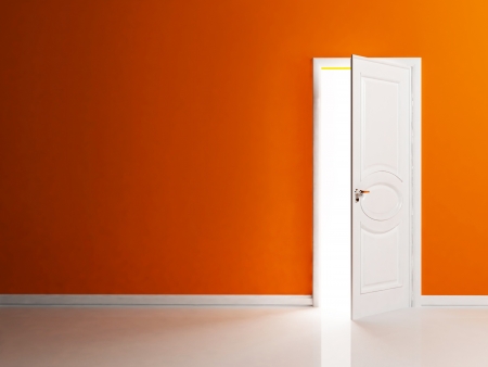 White opened door in the empty room, rendering の写真素材