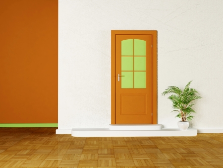 a door and the plant in the roomの写真素材