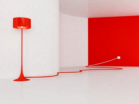 red floor lamp  in the empty roomの写真素材