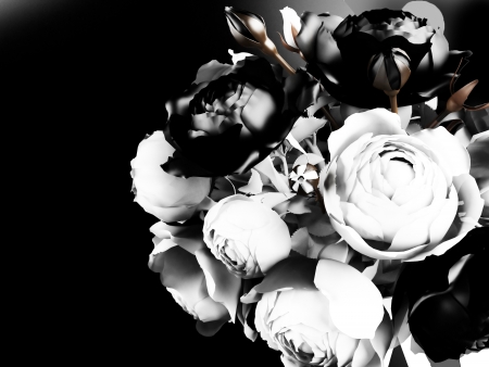beautiful bouquet with roses on a black backgroundの写真素材