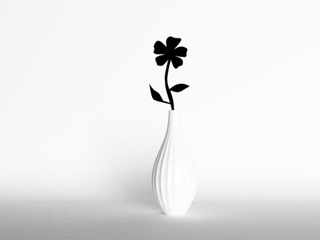 flower carved on the wall, a white vaseの写真素材