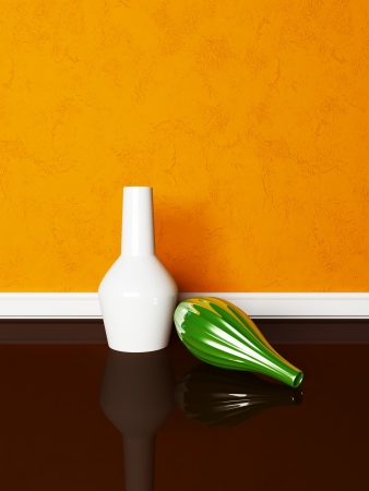 two vases on the floor, renderingの写真素材