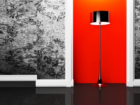 a black floor lamp in the empty roomの写真素材